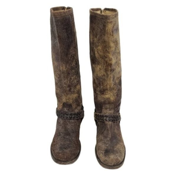 Frye Phillip Distressed Studded Tall Leather Boots 9B - Picture 3 of 13